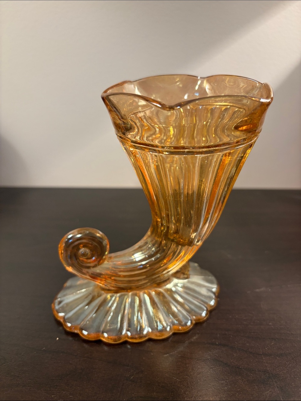 Amber Glass Cornucopia Vase